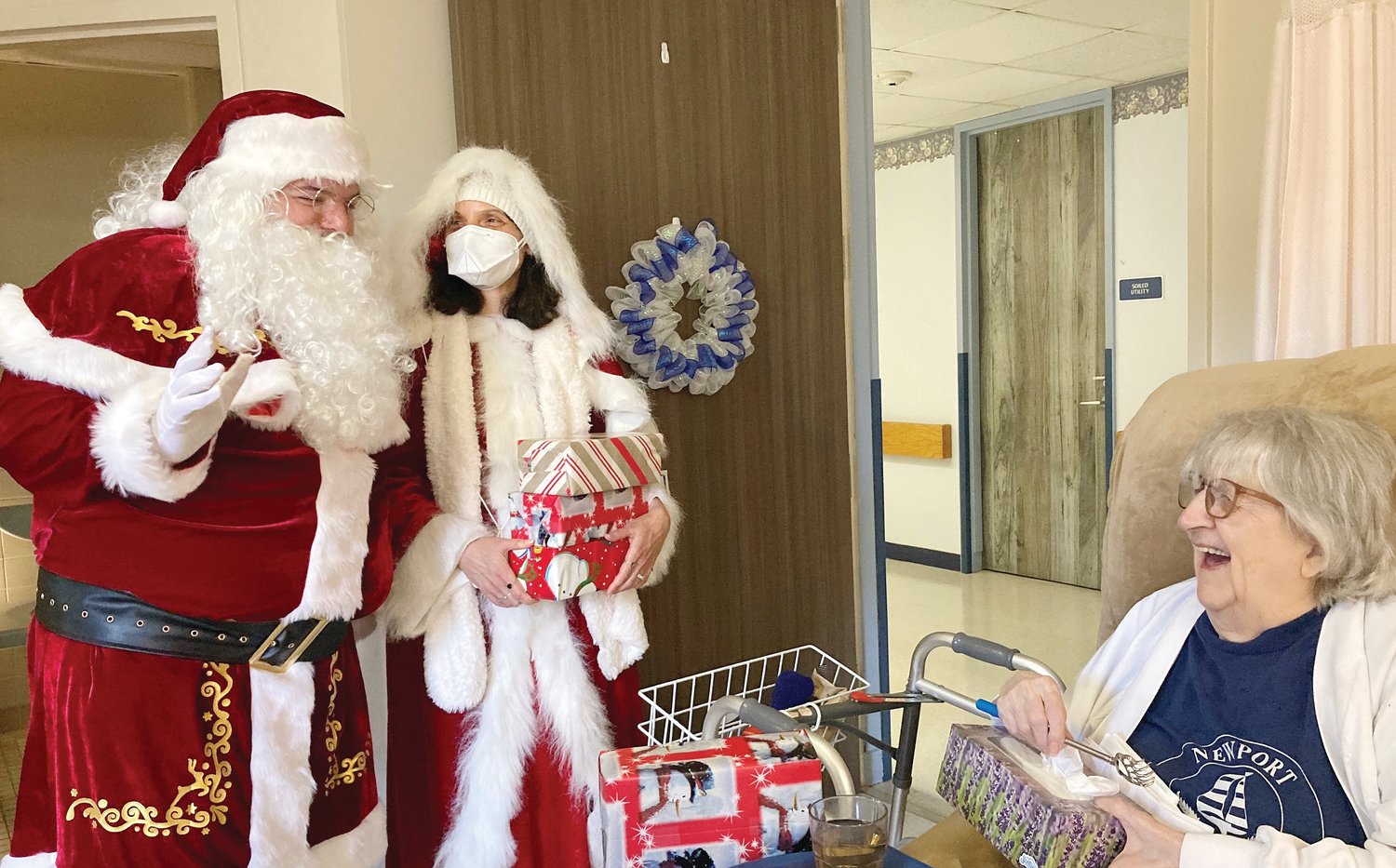 The Little Sisters of the Poor and their residents at Jeanne Jugan Residence in Pawtucket celebrated Christmas in July with various activities including a special visit from Santa and Mrs. Claus.